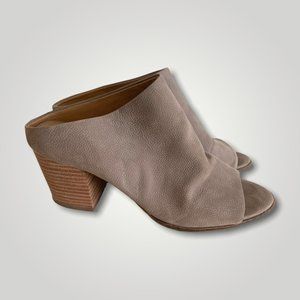 Lucky brand platform stacked heel mules in grey suede, size 7